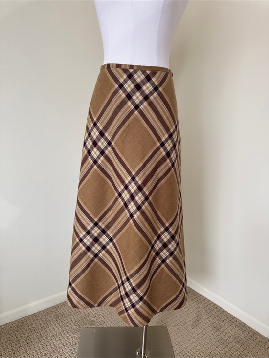 Talbots Dresses & Skirts - Talbots Wool Plaid Bias Cut A-Line Midi Skirt Brown Tan Old Money Size 4